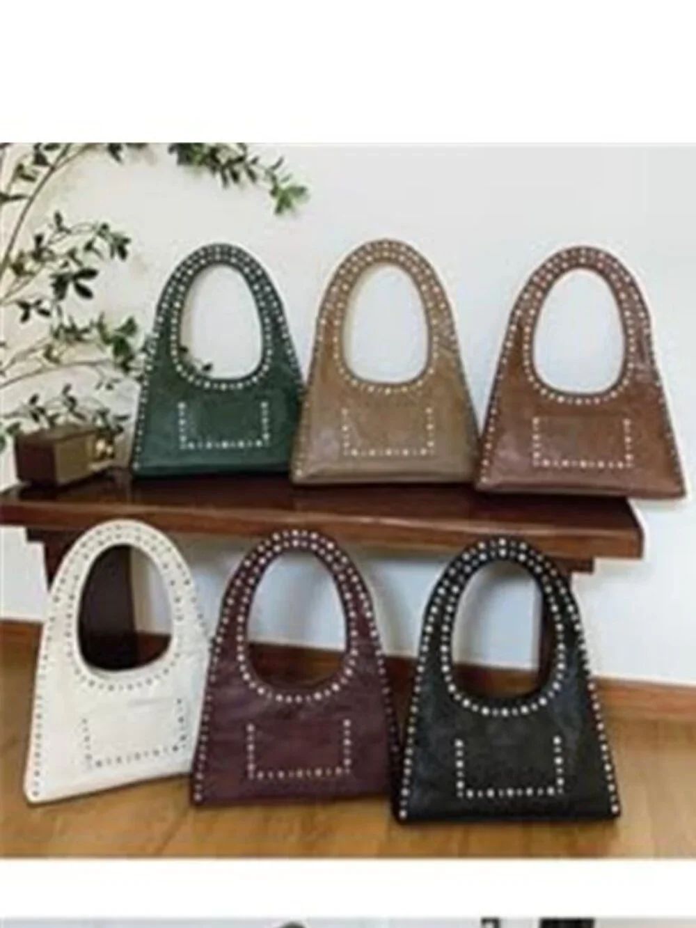 Studded Hobo Bag Vegan Leather Y2K Punk Vintage Shoulder Tote